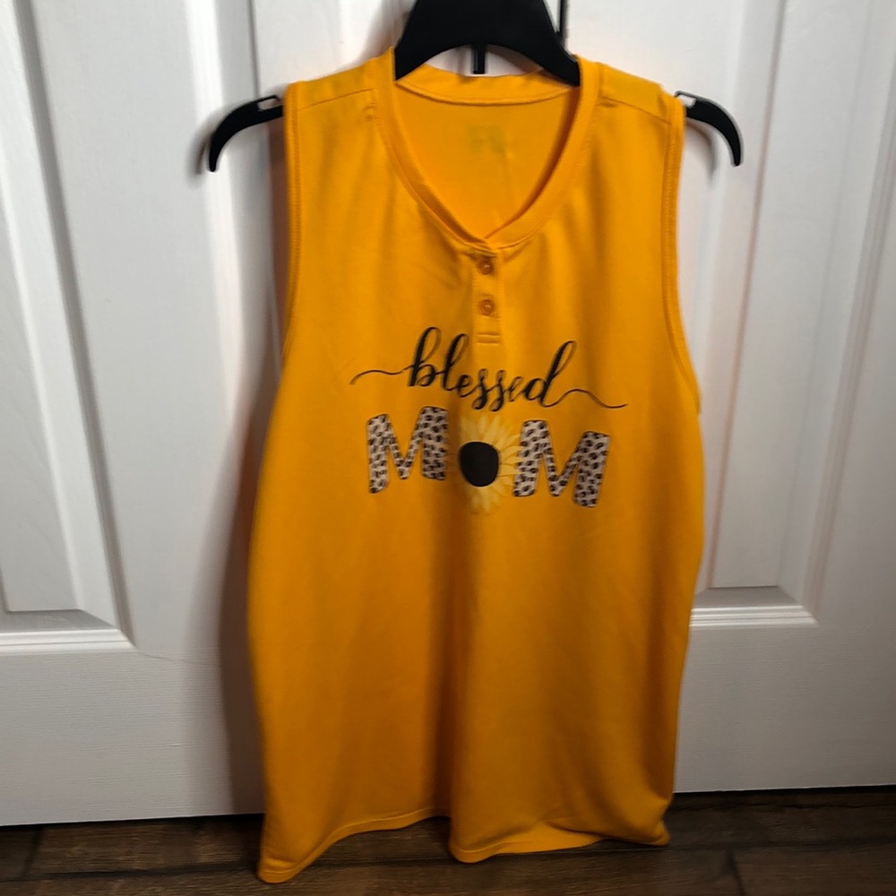 Yellow 'Blessed Mom' Sleeveless Top, Size Large